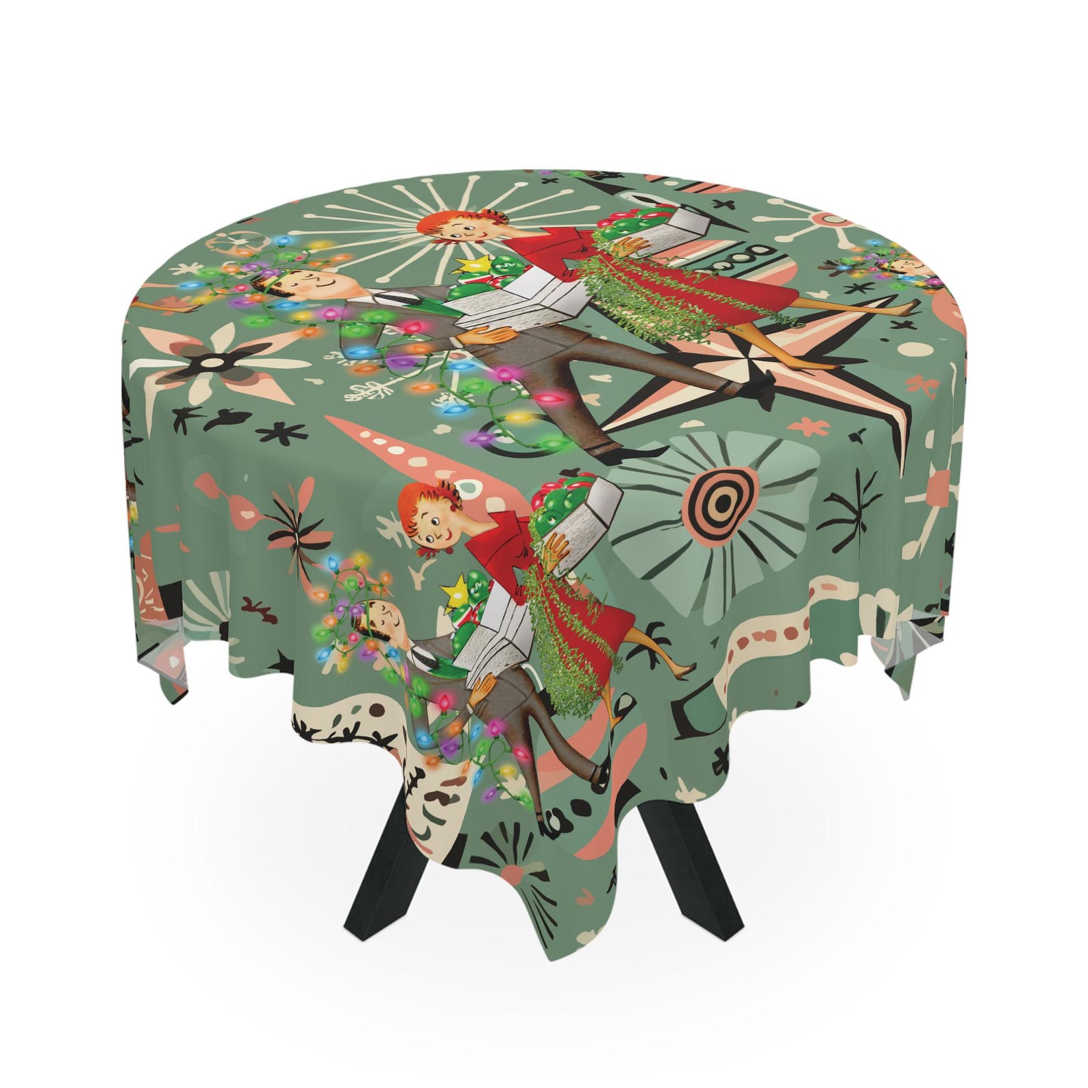 Century Textile & Sewing Supply Reviews - Retro 1950s Kitsch Christmas Square Tablecloth